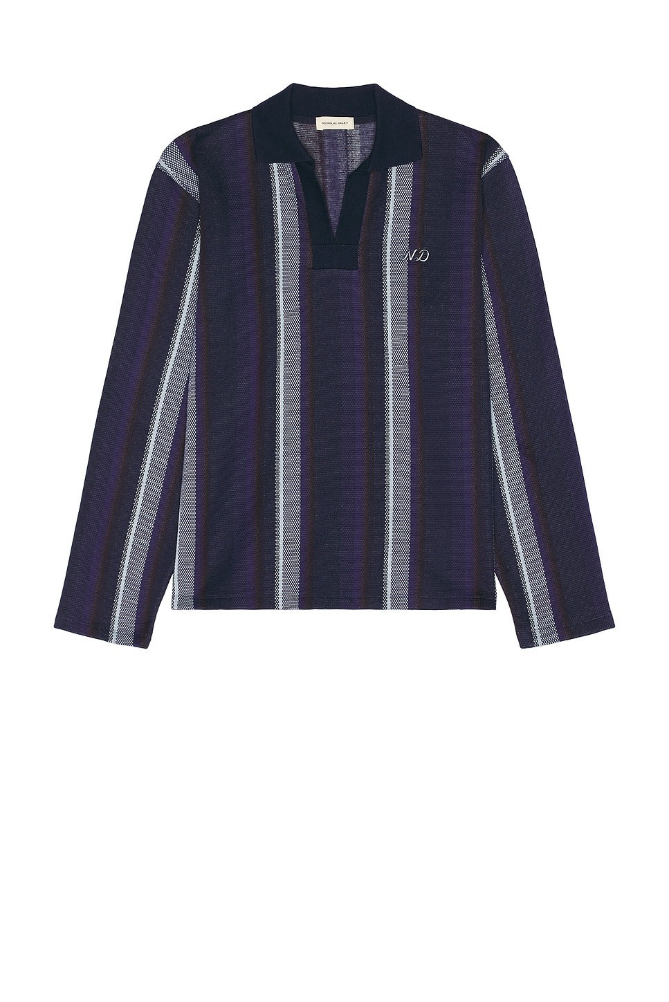 Nicholas Daley Mens Long Sleeve Striped Polo Sweater Small Navy Blue
