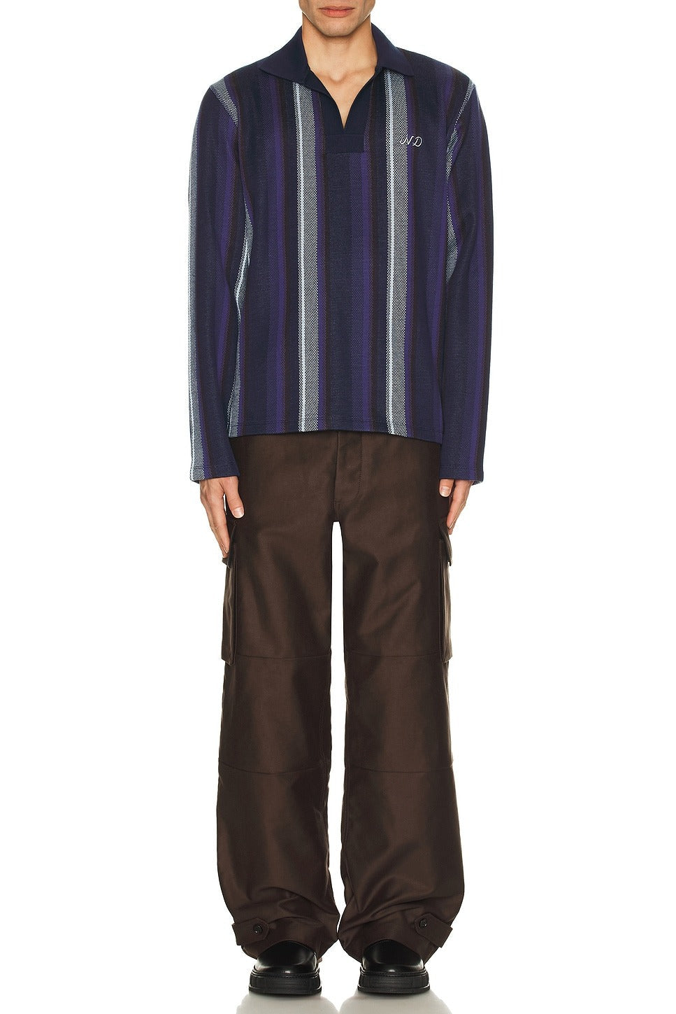 Nicholas Daley Mens Long Sleeve Striped Polo Sweater Large Navy Blue