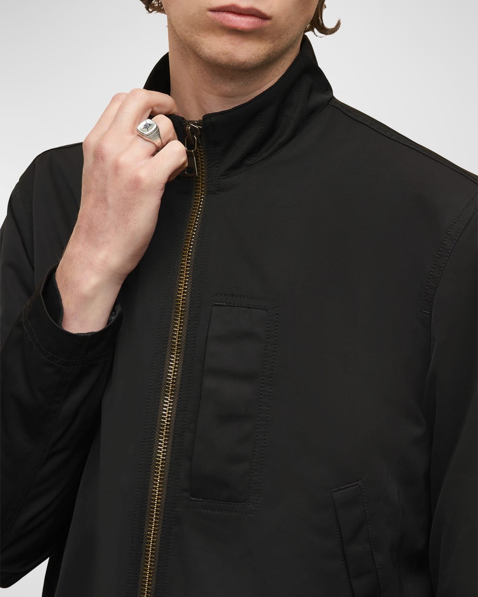 John Varvatos Men's William Full-Zip Flight Jacket EU 48 US 38 Black
