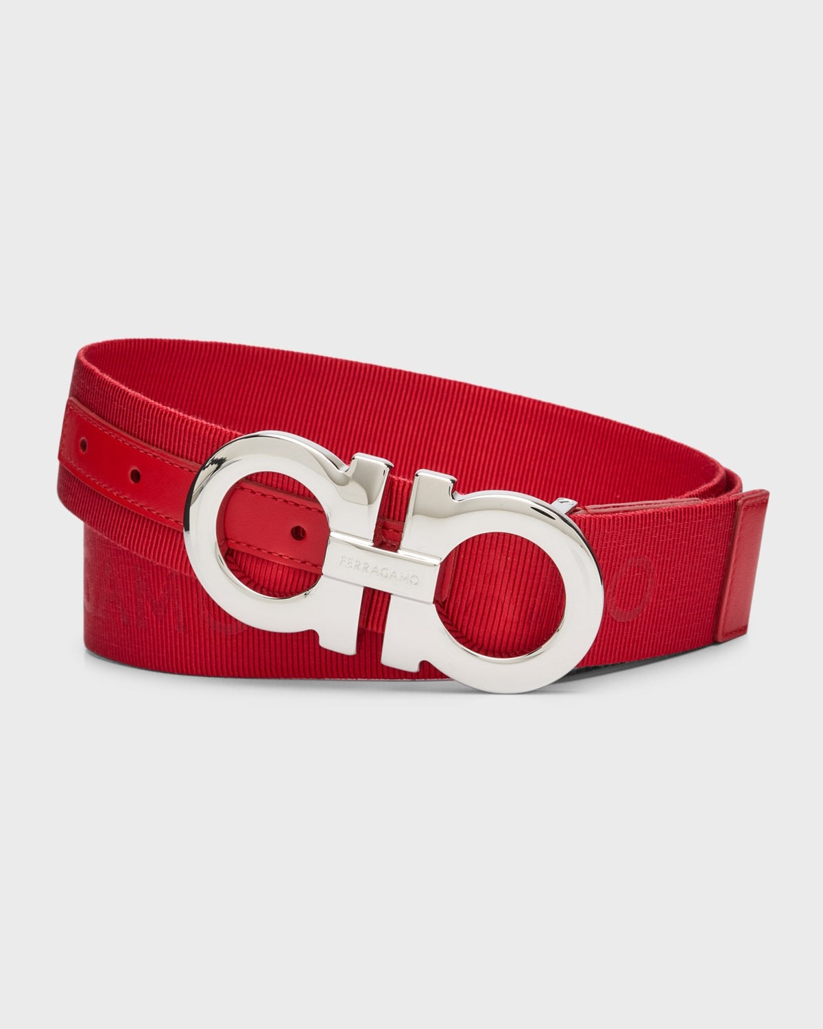 Ferragamo Mens Regular fit Double Gancini Webbed Belt 34 Red