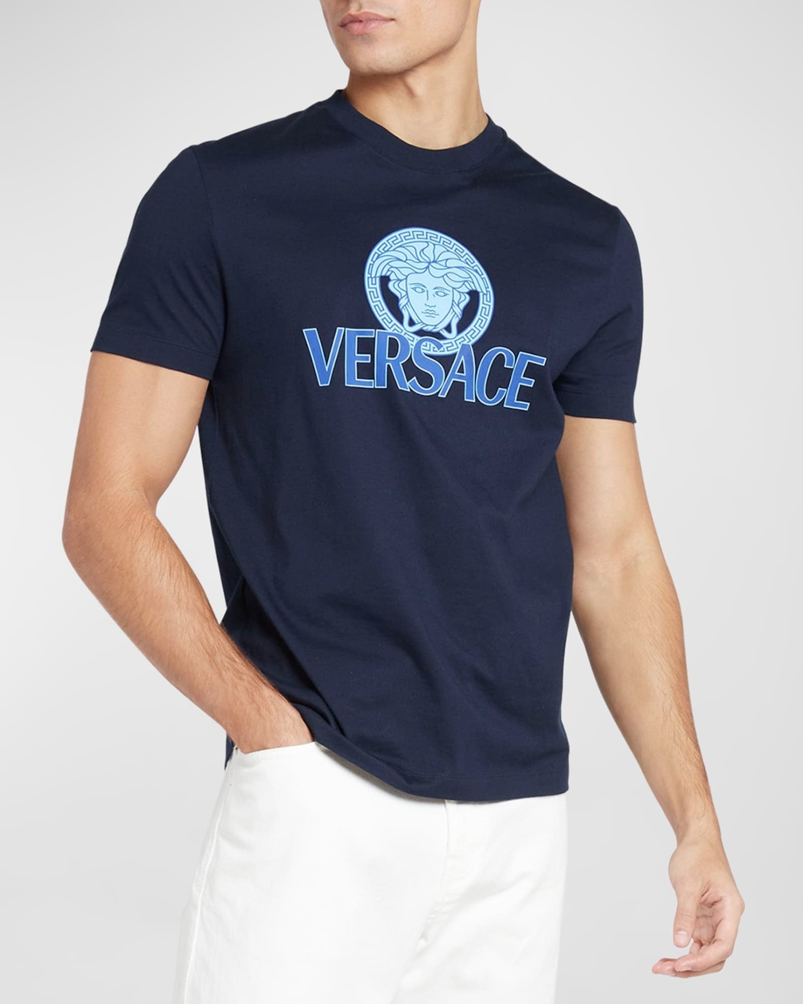 Versace Men's Medusa Logo T Shirt Small Navy Blue