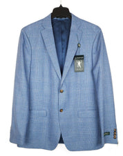 Lauren Ralph Lauren Classic-Fit Wool Silk Linen Sport Coat Lt Blue Plaid 44R