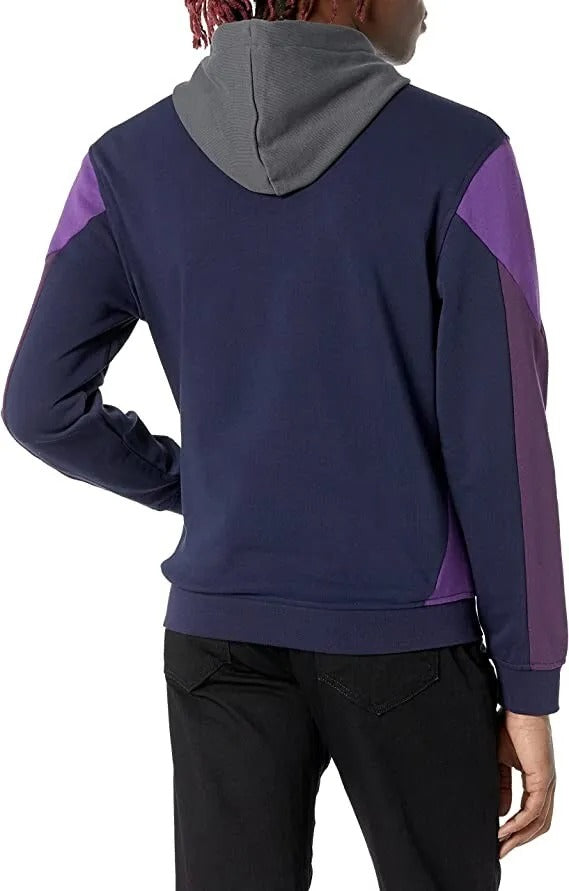 Armani Exchange Mens Colorblocked Logo-Print Hoodie Sweatshirt Purple Blue XL