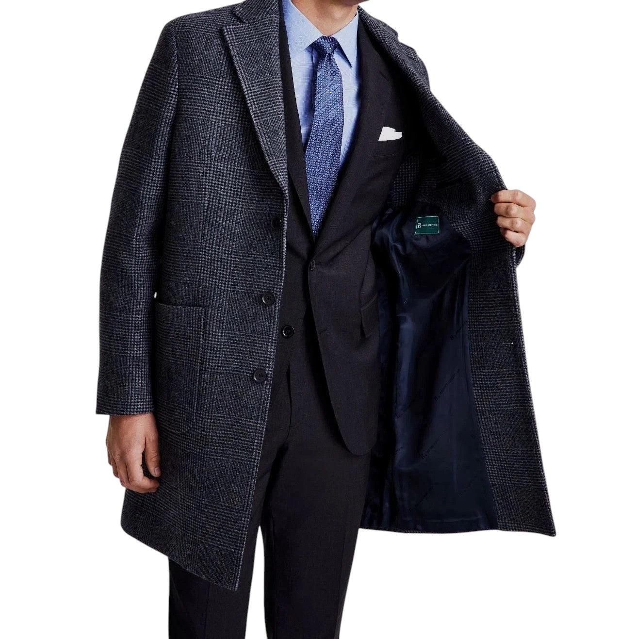 Brooks Brothers Mens Plaid Double-Face Wool Overcoat Coat 38R Dark Grey