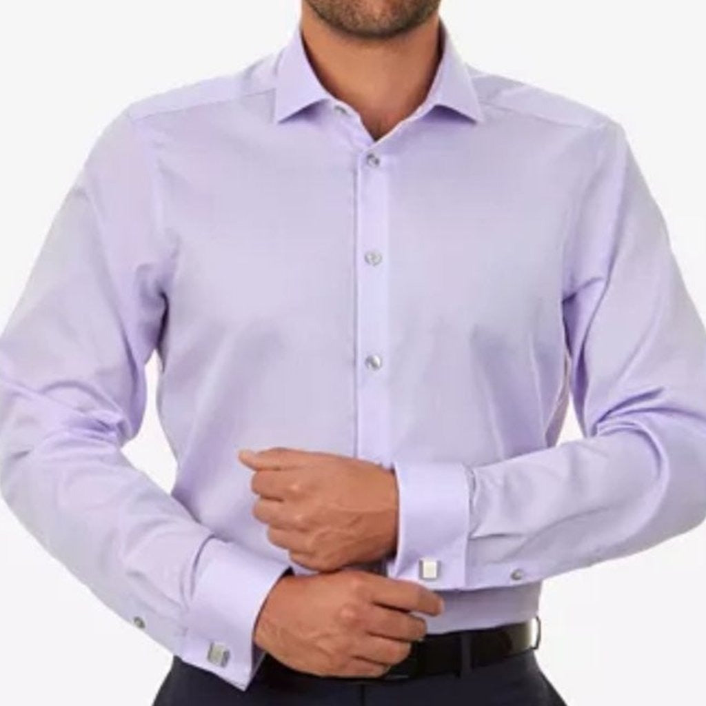 CALVIN KLEIN Men's Steel Slim-Fit Purple Stain Shield Dress Shirt 17 32 -33