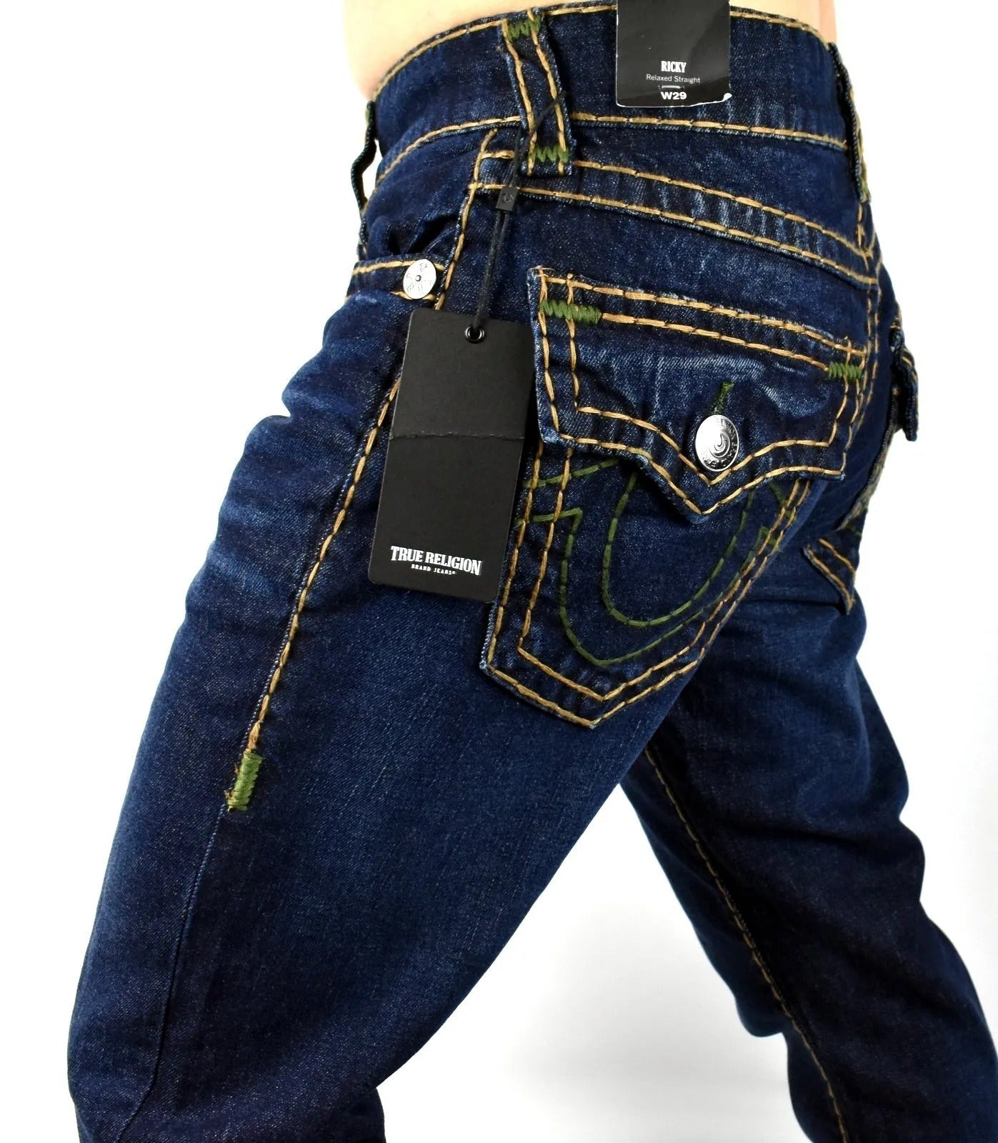 True Religion Men's Flap Ricky Super T Straight Denim Jeans Size 38 Blue