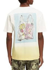 Scotch & Soda Mens Dip Died Summer Artwork T Shirt Medium White Yellow