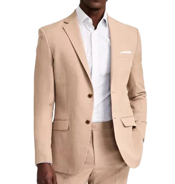 Dkny Mens Modern fit 2 Piece Suit 36 R / 29 Waist Tan Beige Solid Stretch