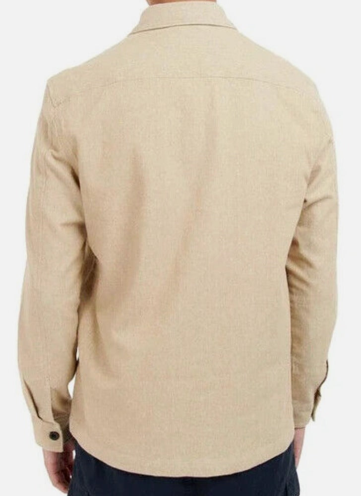 BARBOUR Mens Riva Stretch Cotton Button-Up Overshirt Jacket Medium Tan