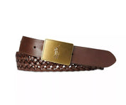 Polo Ralph Lauren Mens Brown Pony Plaque Braided Leather Belt 34 REG