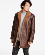 Ben Sherman Men's Shearling Classic Fit Overcoat Coat 40R Brown Camel