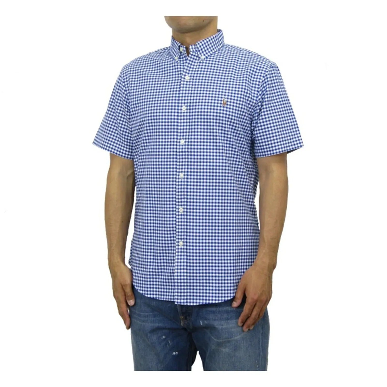 Polo Ralph Lauren Short Sleeve Button Down Gingham Oxford Shirt  XXL Blue White