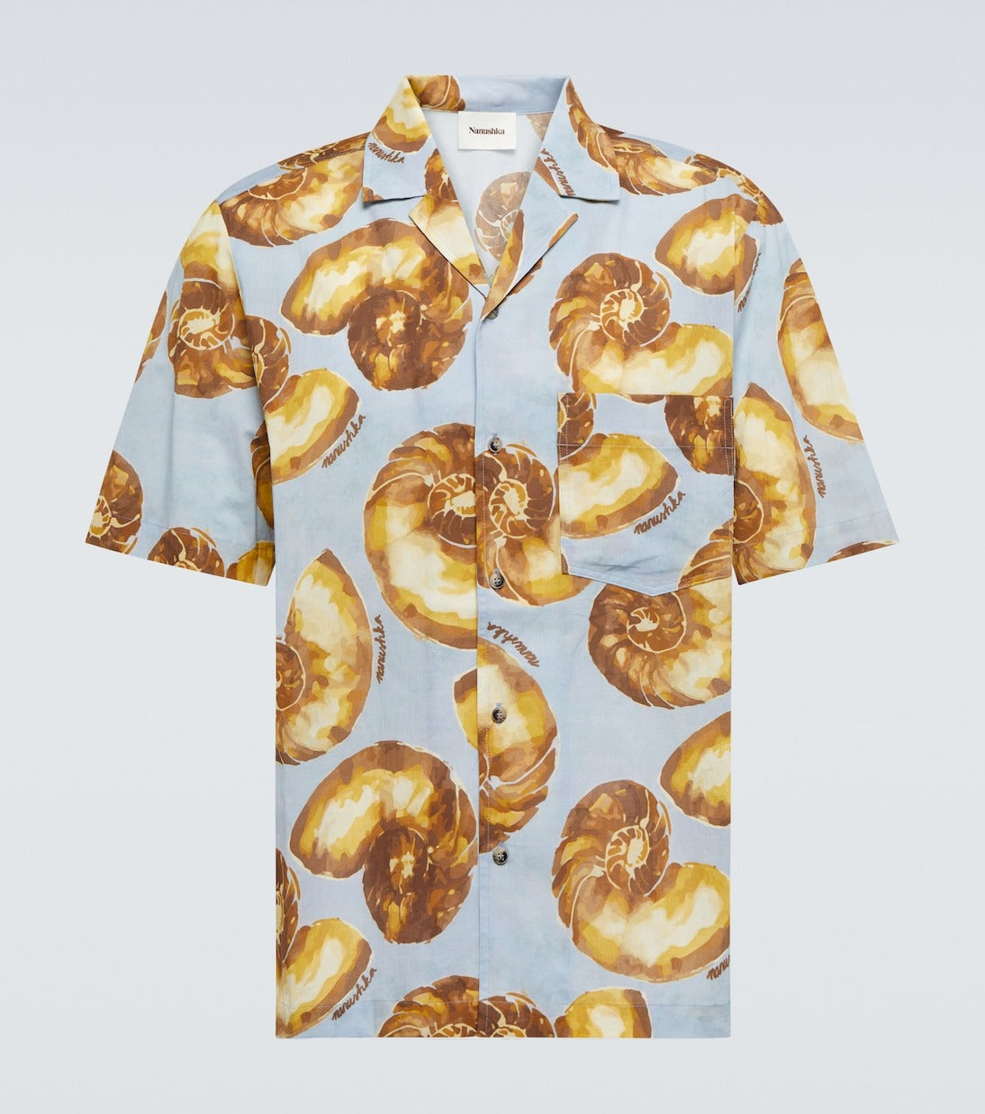 Nanushka Mens Regular fit Short Sleeve Button-Up Shirt Medium Blue Seashell