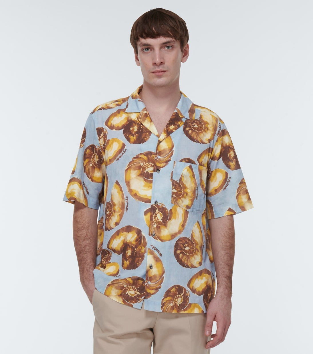 Nanushka Mens Regular fit Short Sleeve Button-Up Shirt Medium Blue Seashell