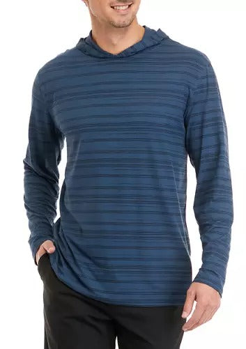 PGA TOUR Mens Textured Stripe Performance Golf Hoodie Shirt Medium Navy Blue