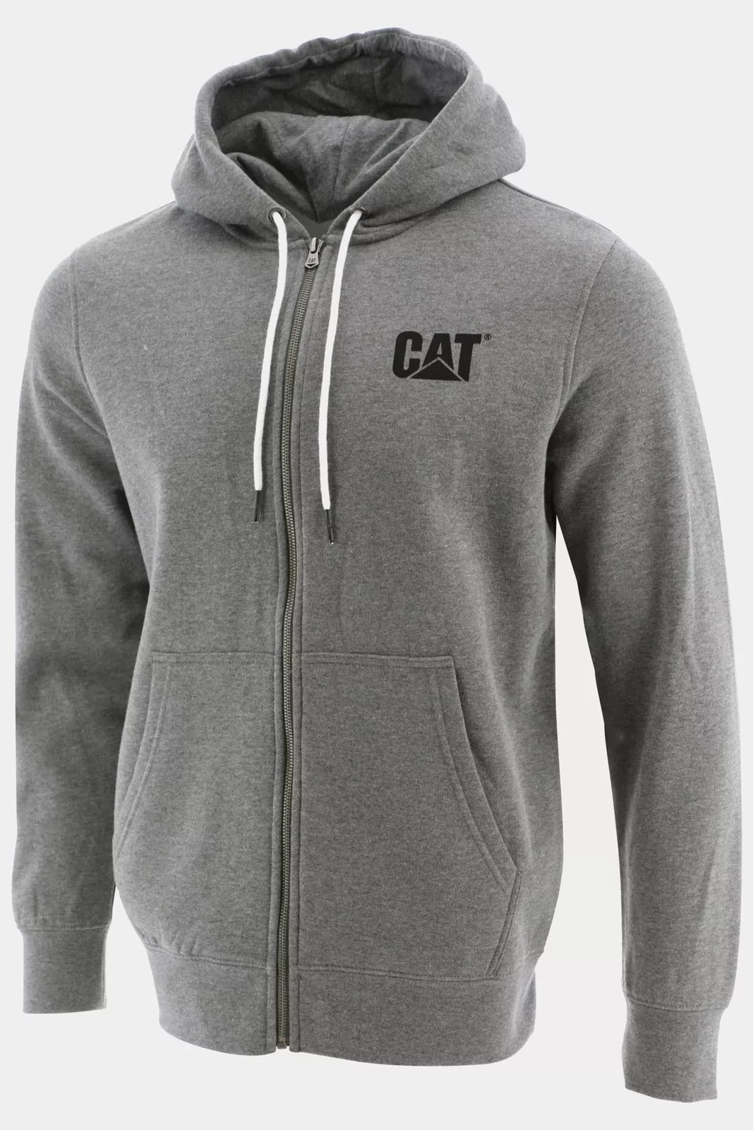Caterpillar Mens Foundation Logo-Print Full Zip Hoodie Sweatshirt Grey Large