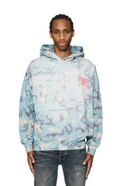 Purple Brand Mens Oversized fit Hoodie Sweatshirt Medium Blue Camouflage