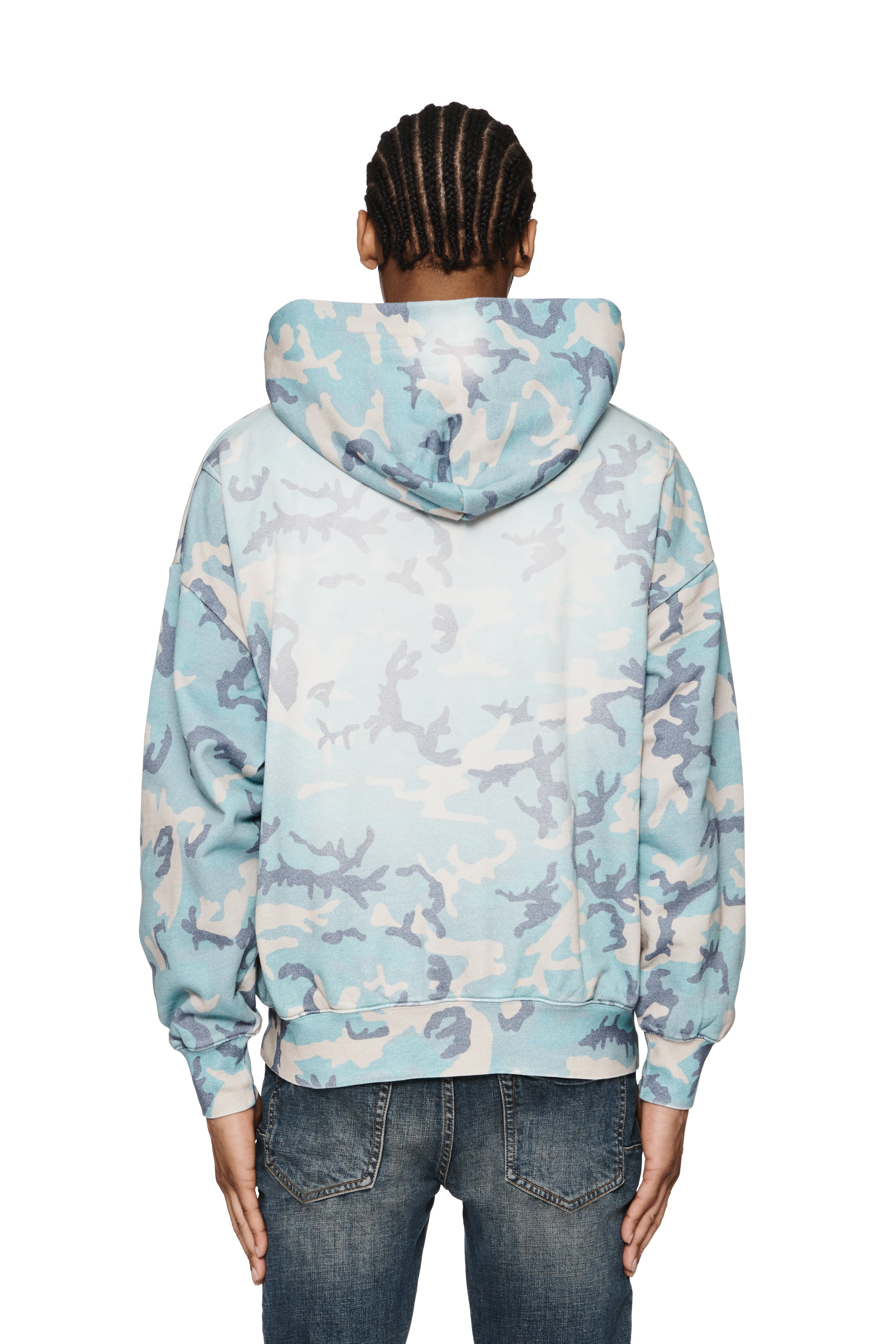 Purple Brand Mens Oversized fit Hoodie Sweatshirt Medium Blue Camouflage