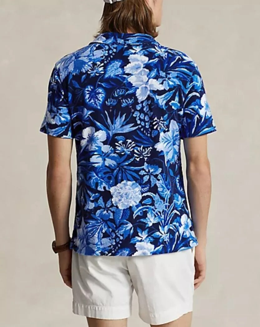 Polo Ralph Lauren Mens Floral Terry Short Sleeve Woven Camp Shirt 2XL XXL Blue