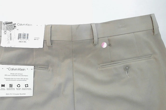 Calvin Klein Mens Slim fit Dress Pants 33 / 30 Beige Solid Stretch