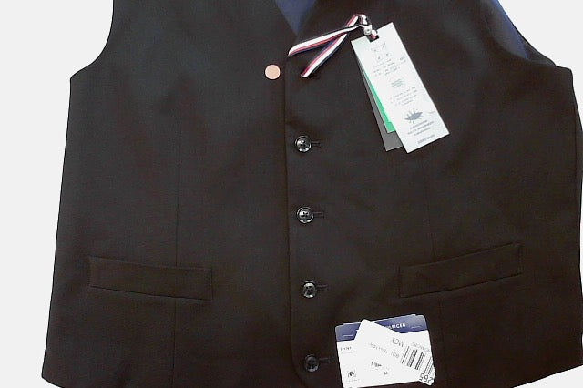 Tommy Hilfiger Mens Modern fit Button-Up Vest Medium Black Solid Stretch