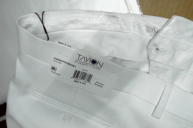Tayion Mens Classic fit Dress Pants 38 / 34 White Solid