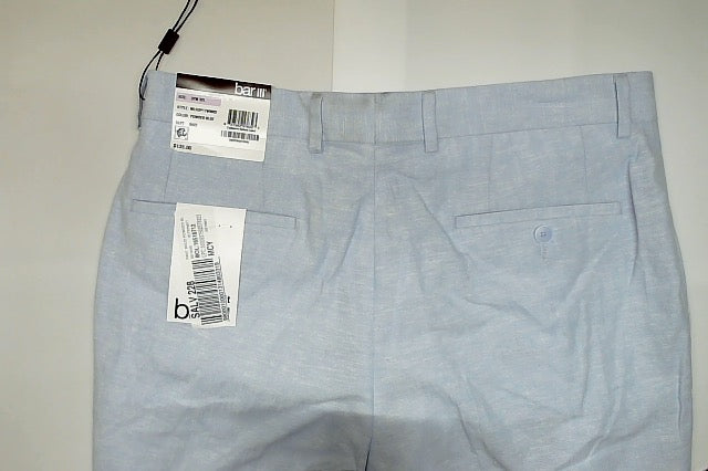 Bar Iii Mens Slim fit Dress Pants 32 / 32 Light Blue Solid Stretch Linen