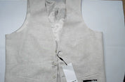 Bar Iii Mens Slim fit Button-Up Suit Vest Large Beige Solid Linen Linen