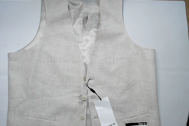 Bar Iii Mens Slim fit Button-Up Suit Vest Large Beige Solid Linen Linen