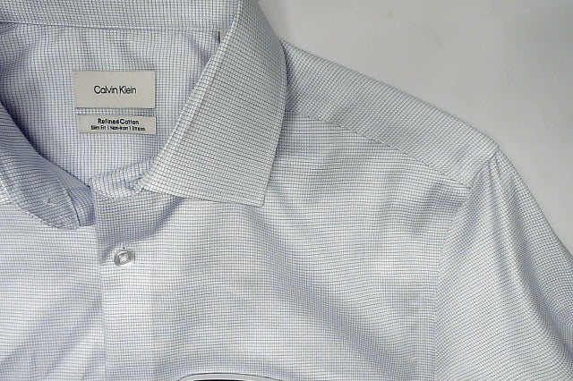 Calvin Klein Mens Slim fit Dress Shirt Small 14.5 in 32-33 Blue Check