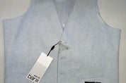 Bar Iii Mens Slim fit Button-Up Suit Vest Large Light Blue Solid Linen