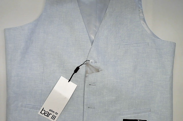 Bar Iii Mens Slim fit Button-Up Suit Vest Large Light Blue Solid Linen