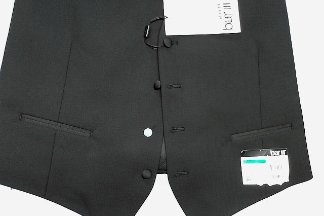 Bar Iii Mens Slim fit Button-Up Suit Vest Large Black Solid Stretch Wool
