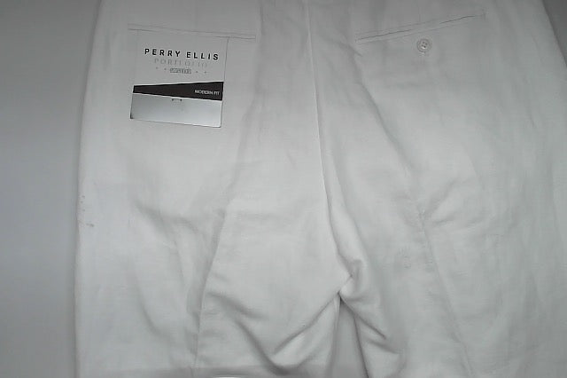 Perry Ellis Mens Modern fit Dress Pants 33 / 30 White Solid Linen