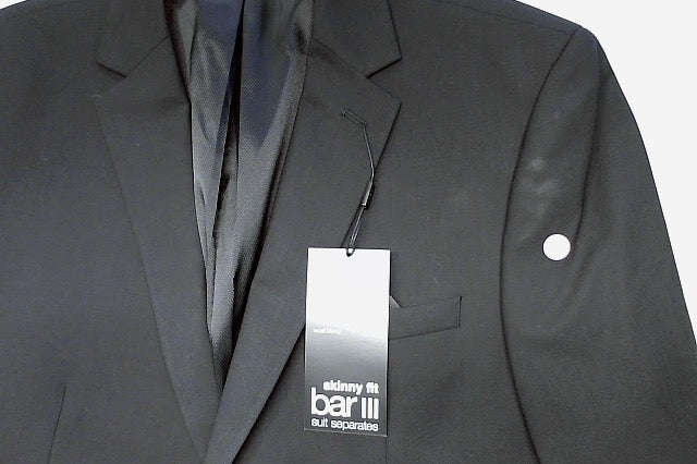 Bar Iii Mens Skinny fit Suit Jacket Blazer 46 R Black Solid Wool