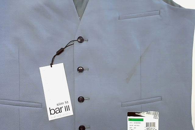 Bar Iii Mens Slim fit Button-Up Suit Vest Large Blue Solid Stretch