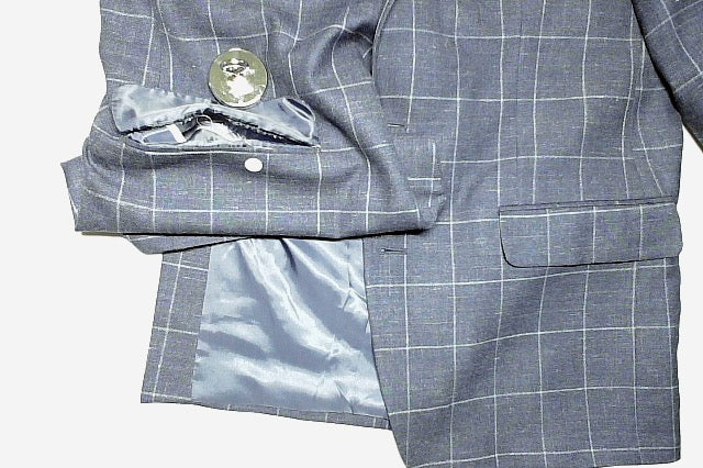 Michael Kors Mens Classic fit Sport Coat Blazer 44 R Navy Blue Plaid Stretch