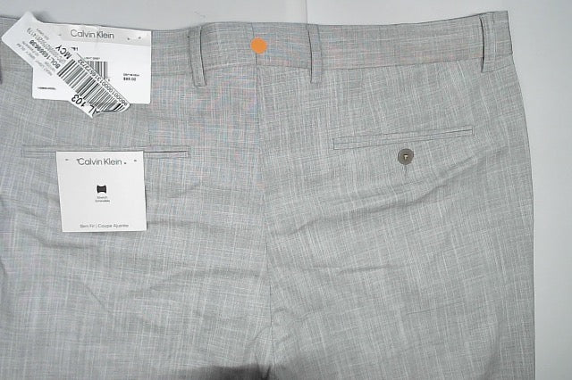 Calvin Klein Mens Slim fit Dress Pants 34 / 34 Light Grey Solid Stretch
