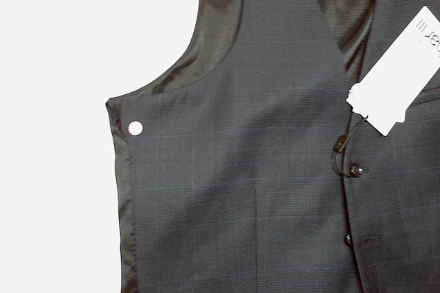 Bar Iii Mens Slim fit Button-Up Suit Vest Small Navy Blue Plaid Stretch