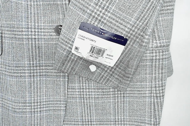 Tommy Hilfiger Mens Modern fit Sport Coat Blazer 44 L Light Grey Plaid Stretch