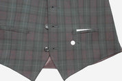 Bar III Mens Slim fit Button-Up Suit Vest Small Dark Green Plaid Stretch
