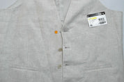 Bar Iii Mens Slim fit Button-Up Suit Vest Medium Beige Solid Stretch Linen