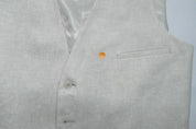 Bar Iii Mens Slim fit Button-Up Suit Vest Large Beige Solid Stretch Linen