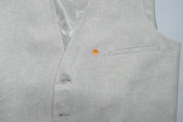 Bar Iii Mens Slim fit Button-Up Suit Vest Large Beige Solid Stretch Linen