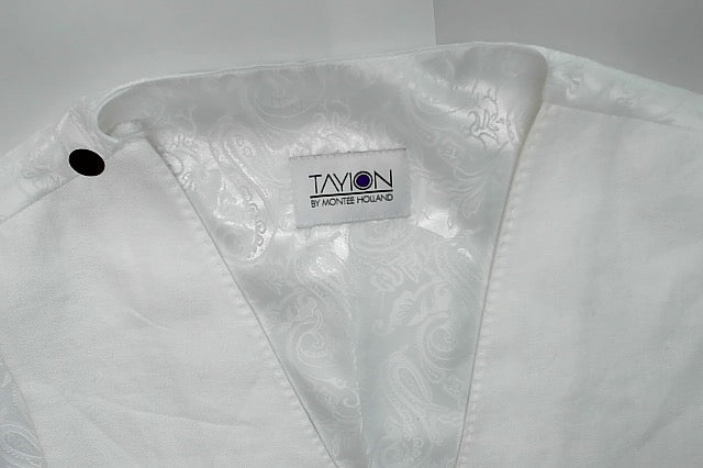 Tayion Mens Classic fit Button-Up Suit Vest Medium White Solid Stretch
