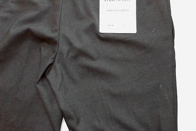 Kenneth Cole Mens Slim fit Dress Pants 33 / 30 Dark Grey Solid Stretch