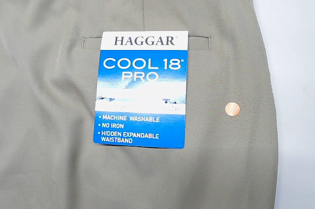Haggar Mens Classic fit Dress 44 / 30 Beige Solid Stretch