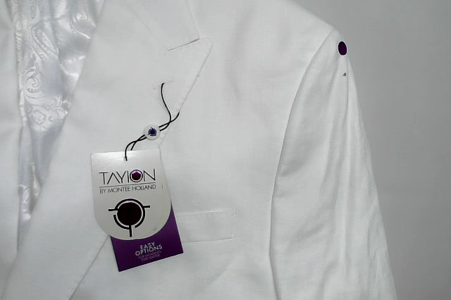 Tayion Mens Classic fit Suit Jacket Blazer 44 S White Herringbone Linen