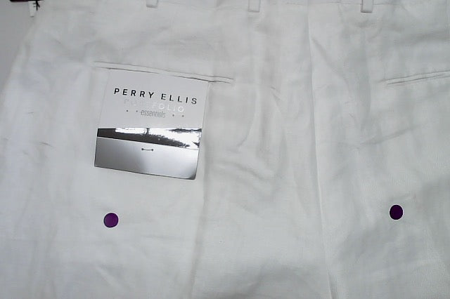 Perry Ellis Portfolio Mens Modern fit Dress 40 / 32 White Solid Linen