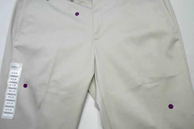 Haggar Mens Straight fit Dress 34 / 30 Beige Solid